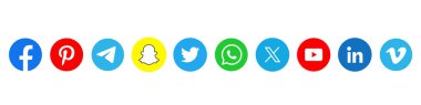 Sosyal medya simgeleri. Facebook, twitter, instagram, youtube, telgraf, snapchat, pinterest, tiktok logo. Sosyal ağ simgeleri koleksiyonu