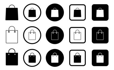 Alışveriş poşeti ikonu seti. Alışveriş ikonu vektörü. Çanta sembolü. E-Ticaret Logosu
