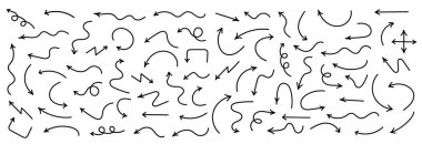 Ok simgeleri. El çizilmiş oklar. Okları beyaz arkaplanda izole et. Ok izi simgeleri. Vektör illüstrasyonu