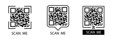 QR kodu ayarlandı. Beni tara. QR kod simgesini tara. QR kodu için şablon - beni tara. Vektör illüstrasyonu.