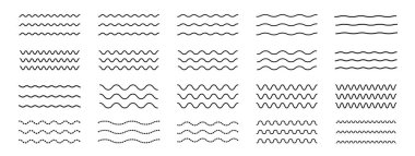 Su dalgaları. Dalgalı zikzak çizgileri. Arkaplanda ince bir çizgi var. Vektör zigzag ve dalgalı yatay altçizgi. Vektör illüstrasyonu 