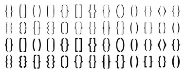 Parantez simgesi koleksiyonu. Alıntı kutusu çerçevesi. Siyah parantez hazır. Metin parantezi dizaynı. Simge klasik tipografi simgesi. Vektör illüstrasyonu