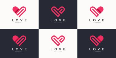 Modern çizgi tarzında bir dizi aşk logosu. Premium Vektörü