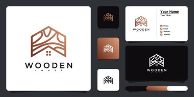 Yaratıcı konsepti olan ahşap ev logosu taşıyıcısı. Premium Vektörü