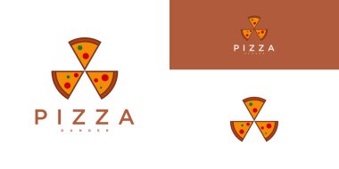 Radyasyon şekilli pizza logosu tasarımı. Premium Vektörü