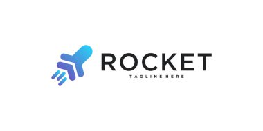 Roket uçak logosu. Uçan roket vektör çizimi. Uzay yolculuğu yaratıcı bir fikir. Premium Vektörü