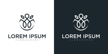 Yoga logosu ve meditasyon modern tarzın birleşimi. Premium Vektörü