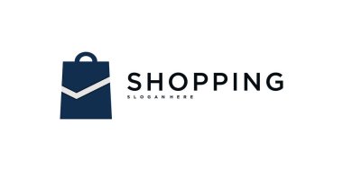 Alışveriş poşeti amblem simge tasarımını kontrol et. Premium Vektörü