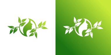 Doğal, güzel bir kadının yüz çiçek logosu. Yaratıcı, benzersiz bir başlığı var. Premium Vektörü