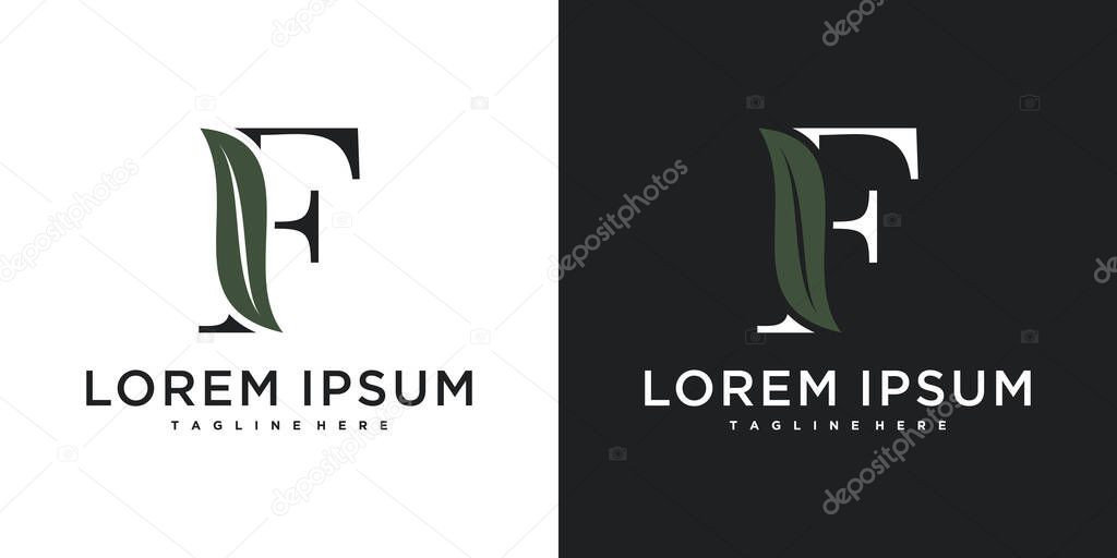 Initial letter F with leaf logo design. Premium Vector