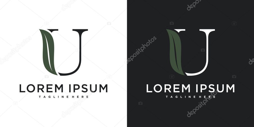 Initial letter U with leaf logo design. Premium Vector