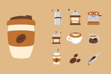 set of coffee maker icon flat illustration
