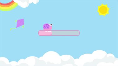 Şirin salyangoz bulutlu arkaplanlı bar canlandırması yüklüyor