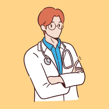 Steteskop ve gözlüklü yakışıklı erkek doktor.