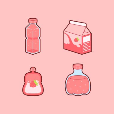 Dört çilek aromalı içecek seti.