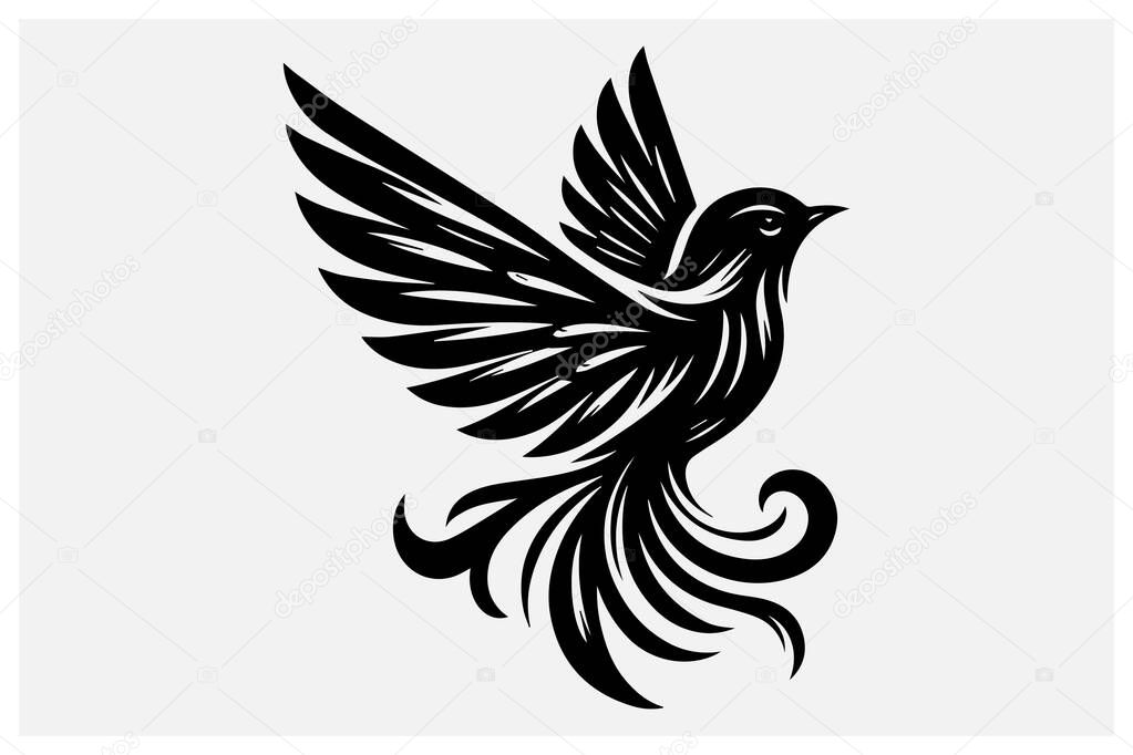 A sleek black color bird silhouette ideal for logos artwork and design projects. This minimal yet elegant bird silhouette adds a stylish touch to any creative work. Use it for digital or print designs effortlessly.
