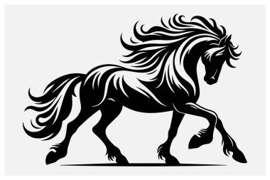 A dynamic black color horse silhouette perfect for logos, artwork, and creative designs. This elegant and powerful horse silhouette adds a touch of grace and strength to any project. Ideal for both digital and print applications in various artistic s clipart