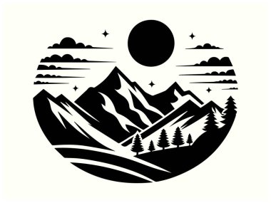 Dağ Silueti Siyah Renk Manzarası Logo ve Tasarımlar için Clipart