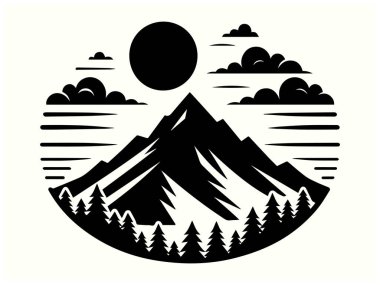 Dağ Silueti Siyah Renk Manzarası Logo ve Tasarımlar için Clipart