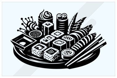 Sushi Platter Silhouette Black Clipart for Food and Restaurant Designs clipart