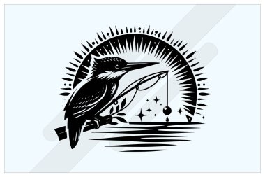 Kingfisher Fishing Silhouette Black Clipart for Wildlife and Nature Designs clipart