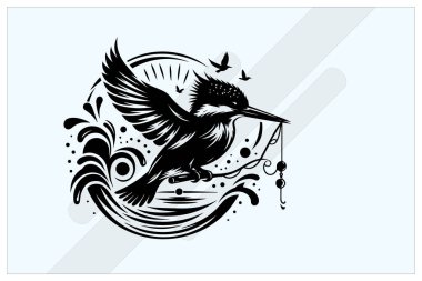 Kingfisher Fishing Silhouette Black Clipart for Wildlife and Nature Designs clipart