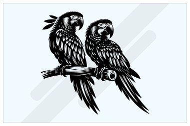Tropikal ve Vahşi Yaşam Tasarımları için Macaw Çifti Siyah Clipart
