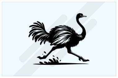 Ostrich Running Silhouette Black Clipart for Wildlife and Speed Designs clipart