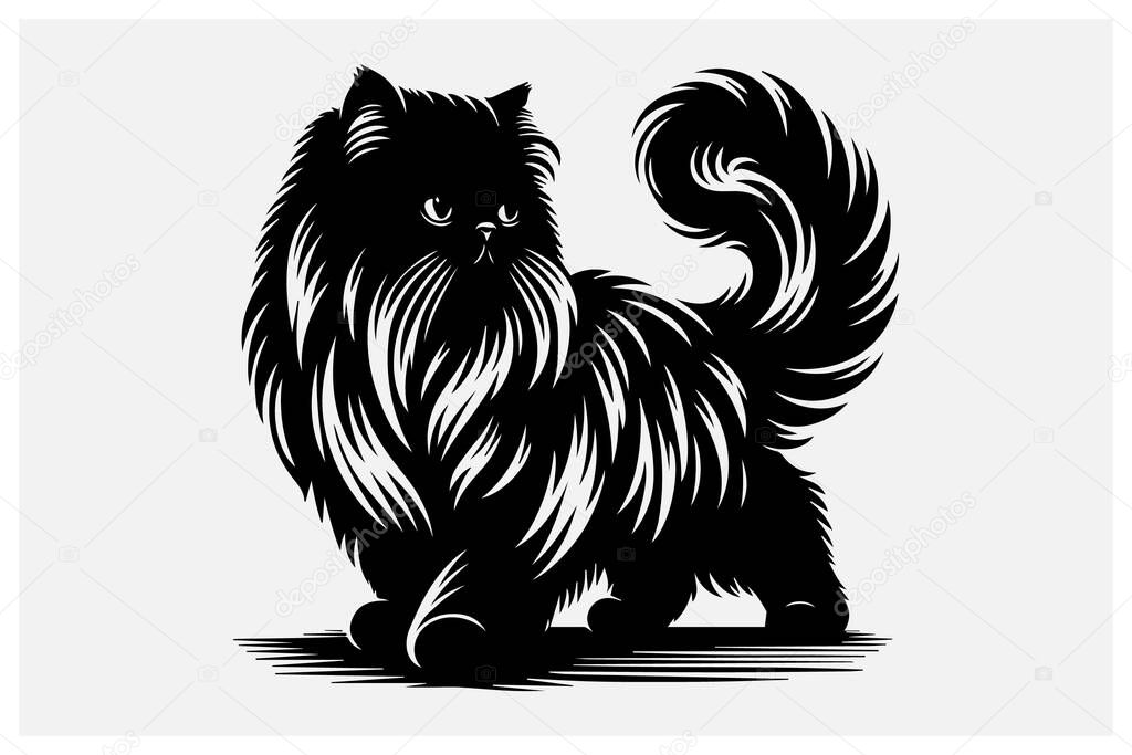 Persian Cat Silhouette Clipart High-Quality Black Vector for Logos and Designs