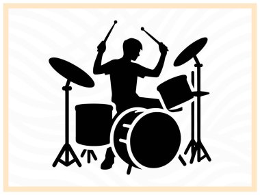 Davul çalan bir davulcunun dinamik silueti, enerjiyi, ritmi ve canlı müziği sembolize eder, konserler, grup posterleri, festival sanatı ve yaratıcı tasarım projeleri için mükemmeldir..