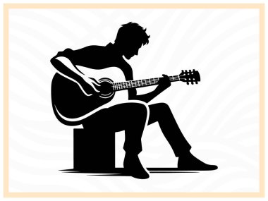 Müzik, konser, performans ve sanatsal projelerin yanı sıra markalaşma ve yaratıcı tasarım uygulamaları için ideal enstrüman çalan bir müzisyenin yüksek kaliteli siyah silueti.
