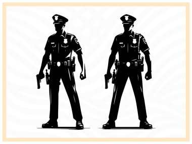 Polis, güvenlik ve kamu hizmeti temalı tasarımların yanı sıra toplum koruma projeleri için ideal kolluk kuvvetleri, görev ve güvenliği sembolize eden güçlü bir polis memurunun silüeti