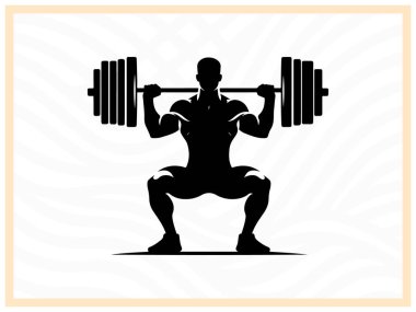 Bir haltercinin kalın siyah silueti halteri kaldırıyor. Güç, güç ve kararlılığı simgeliyor. Form, vücut geliştirme ve atletik güç temalı tasarım ve projeler için ideal.