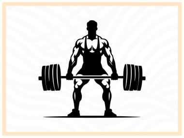 Bir haltercinin kalın siyah silueti halteri kaldırıyor. Güç, güç ve kararlılığı simgeliyor. Form, vücut geliştirme ve atletik güç temalı tasarım ve projeler için ideal.