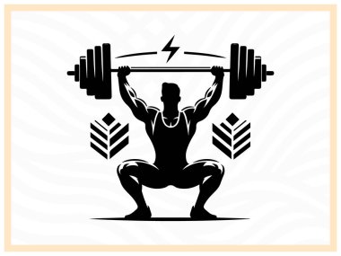 Bir haltercinin kalın siyah silueti halteri kaldırıyor. Güç, güç ve kararlılığı simgeliyor. Form, vücut geliştirme ve atletik güç temalı tasarım ve projeler için ideal.