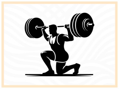 Bir haltercinin kalın siyah silueti halteri kaldırıyor. Güç, güç ve kararlılığı simgeliyor. Form, vücut geliştirme ve atletik güç temalı tasarım ve projeler için ideal.