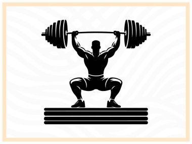 Bir haltercinin kalın siyah silueti halteri kaldırıyor. Güç, güç ve kararlılığı simgeliyor. Form, vücut geliştirme ve atletik güç temalı tasarım ve projeler için ideal.