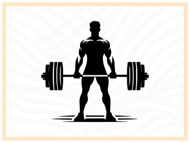 Bir haltercinin kalın siyah silueti halteri kaldırıyor. Güç, güç ve kararlılığı simgeliyor. Form, vücut geliştirme ve atletik güç temalı tasarım ve projeler için ideal.