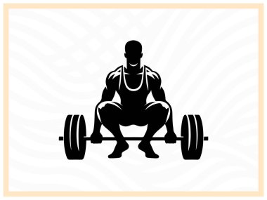 Bir haltercinin kalın siyah silueti halteri kaldırıyor. Güç, güç ve kararlılığı simgeliyor. Form, vücut geliştirme ve atletik güç temalı tasarım ve projeler için ideal.