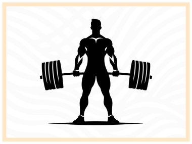 Bir haltercinin kalın siyah silueti halteri kaldırıyor. Güç, güç ve kararlılığı simgeliyor. Form, vücut geliştirme ve atletik güç temalı tasarım ve projeler için ideal.