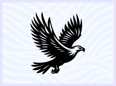 Geniş kanatlı uçan bir kartalın siyah silueti. Güç özgürlüğünü ve vizyonu simgeliyor. Vahşi yaşam için mükemmel vatanseverlik ve doğa tasarım projeleri.