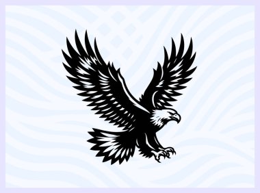 Geniş kanatlı uçan bir kartalın siyah silueti. Güç özgürlüğünü ve vizyonu simgeliyor. Vahşi yaşam için mükemmel vatanseverlik ve doğa tasarım projeleri.