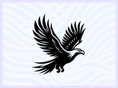 Geniş kanatlı uçan bir kartalın siyah silueti. Güç özgürlüğünü ve vizyonu simgeliyor. Vahşi yaşam için mükemmel vatanseverlik ve doğa tasarım projeleri.