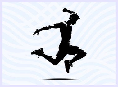 Bir sporcunun havanın ortasından atlayan silueti. Enerji hareketi ve atletizm. Spor temalı yaratıcı tasarım ve motivasyon kavramları için ideal.