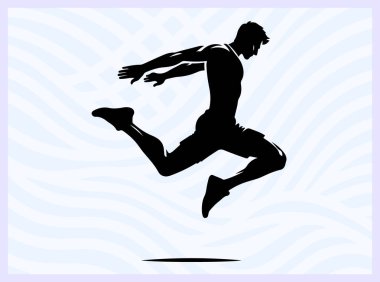 Bir sporcunun havanın ortasından atlayan silueti. Enerji hareketi ve atletizm. Spor temalı yaratıcı tasarım ve motivasyon kavramları için ideal.