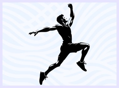 Bir sporcunun havanın ortasından atlayan silueti. Enerji hareketi ve atletizm. Spor temalı yaratıcı tasarım ve motivasyon kavramları için ideal.