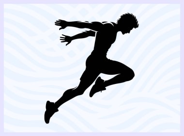 Bir sporcunun havanın ortasından atlayan silueti. Enerji hareketi ve atletizm. Spor temalı yaratıcı tasarım ve motivasyon kavramları için ideal.