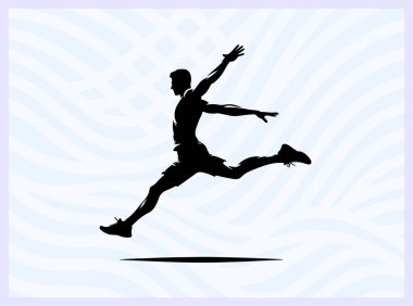 Bir sporcunun havanın ortasından atlayan silueti. Enerji hareketi ve atletizm. Spor temalı yaratıcı tasarım ve motivasyon kavramları için ideal.