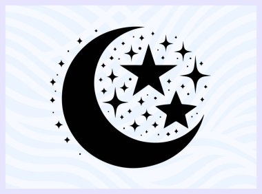 Hilal ay ve yıldızın siyah silueti İslam 'ı ve gece gökyüzünü temsil ediyor ruhani barış için ideal Ramazan ve gök temalı yaratıcı tasarım kavramları
