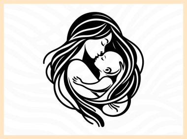 Bir annenin bebeğini öpmesi, sevgiyi, ilgiyi ve aile temalı sanat eserleri, ebeveynlik görselleri ve sevgiyi besleyen duygusal tasarım kavramlarını simgeleyen iç açıcı bir siluet.
